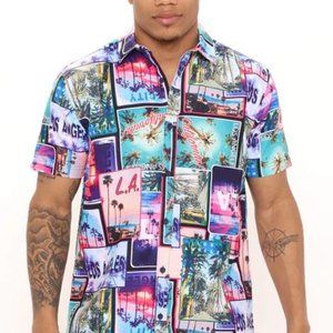 LA Palms Short Sleeve Woven Top - Multi Color Men's Size XL